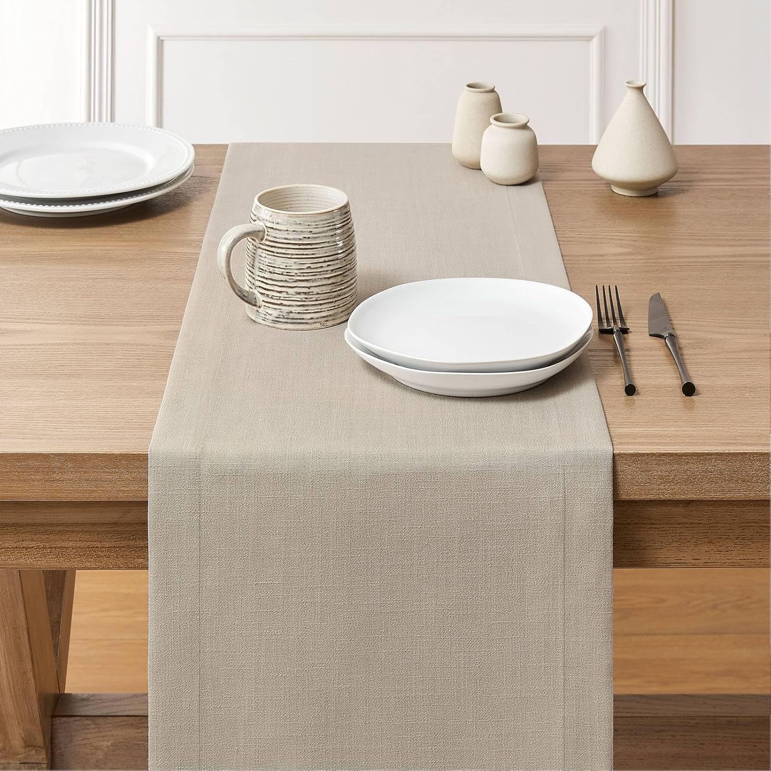 ZeeMart 14x36 Linen Border Table Runner with Tyne Farmhouse Style