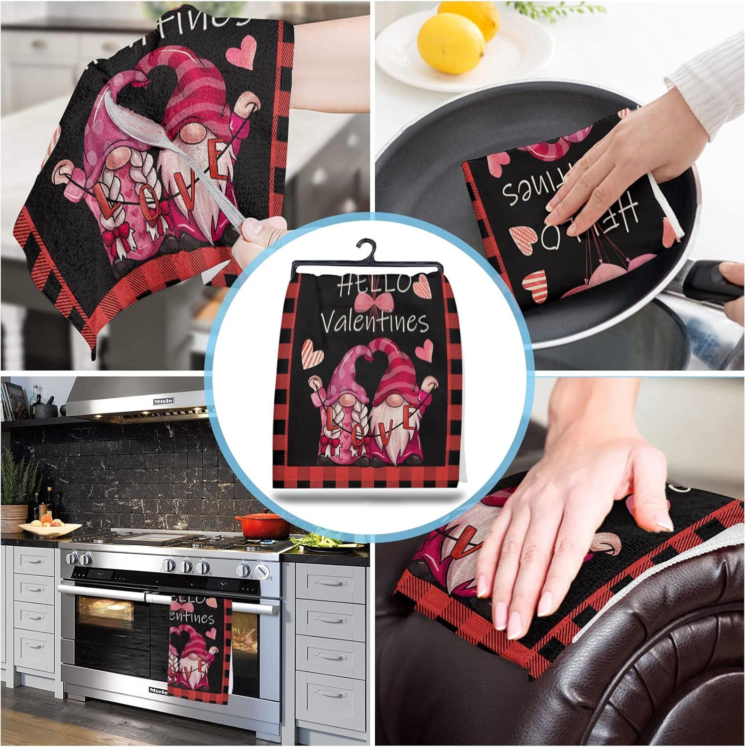 Gnomes Plaid Quick-Dry Kitchen Towel Set 3-Pack