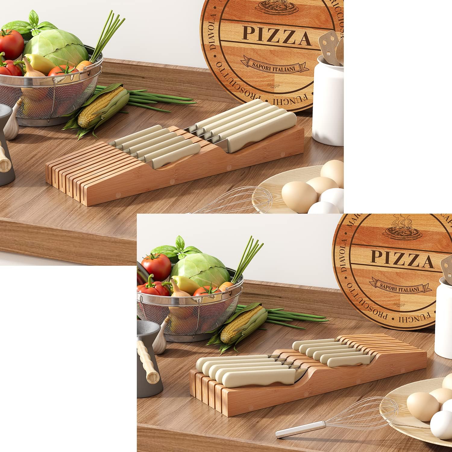 GHWIE Bamboo Knife Block Organizer for Drawer