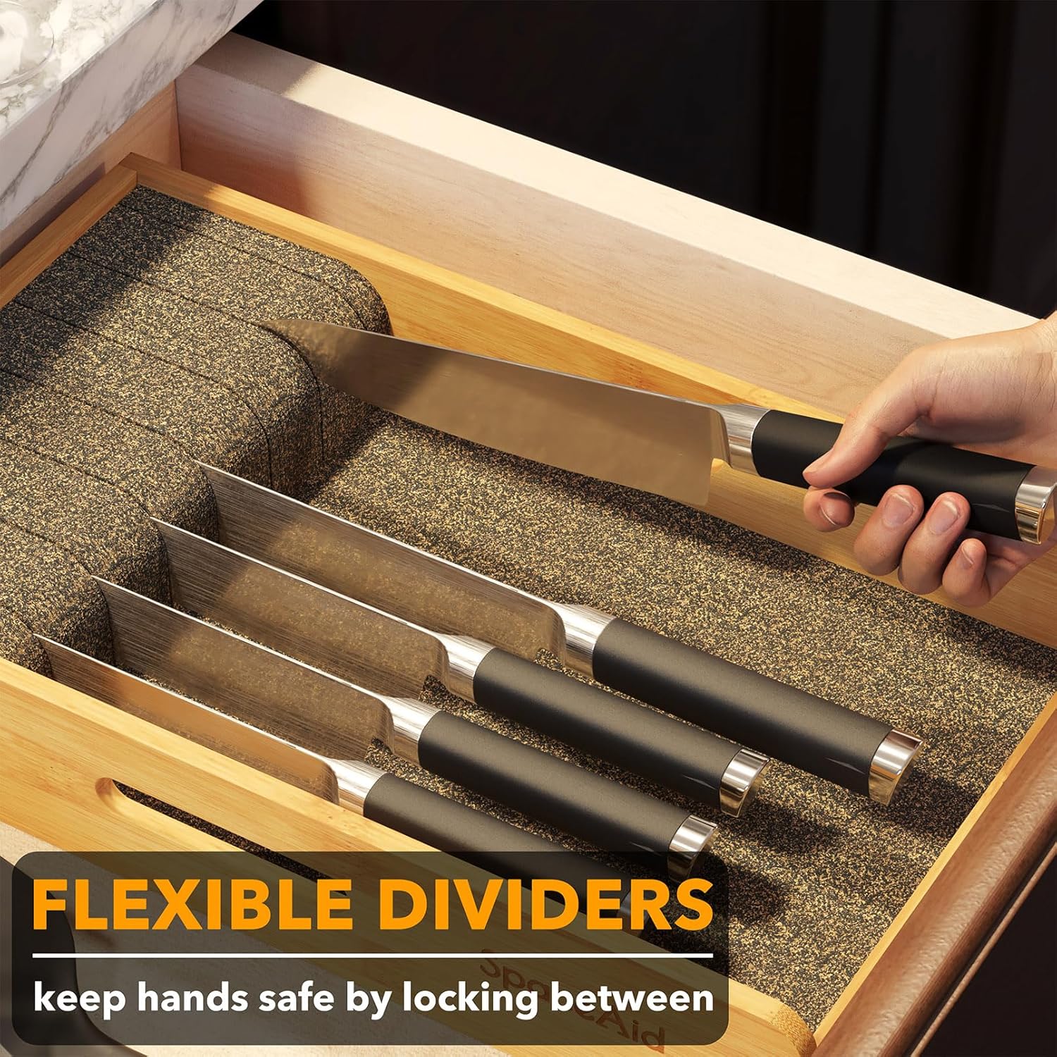SpaceAid Bamboo Knife Organizer for Drawers