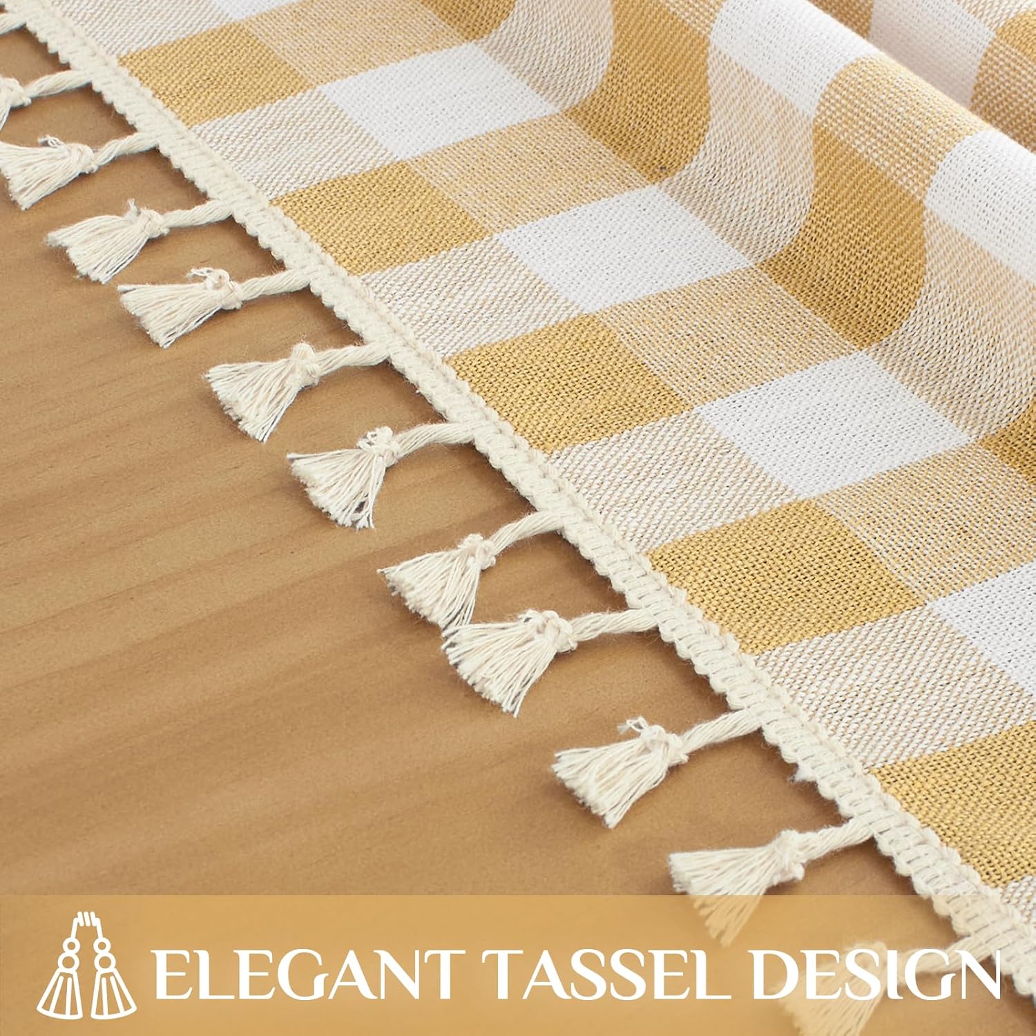 Gingham Tablecloth with Tassels Soft Elegant Leak-Proof Design