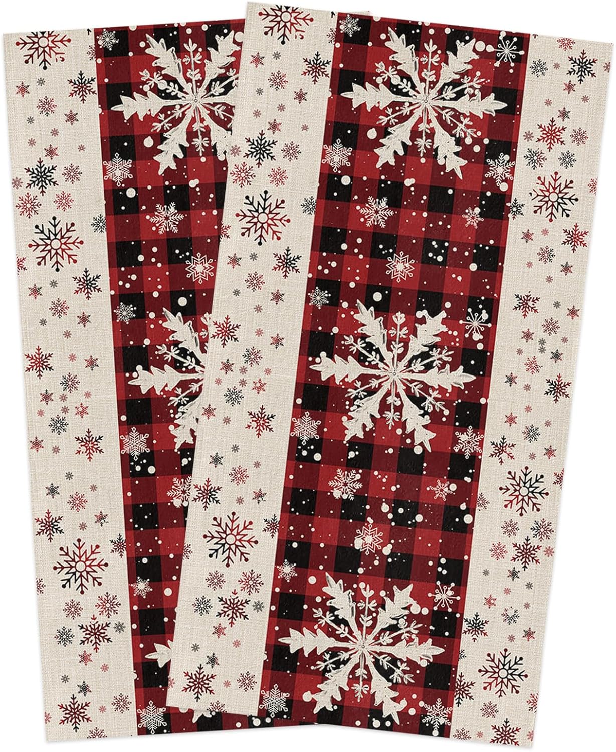 ZOE GARDEN Christmas Snowflake Dish Towels 2 Pack Red Black 18x28