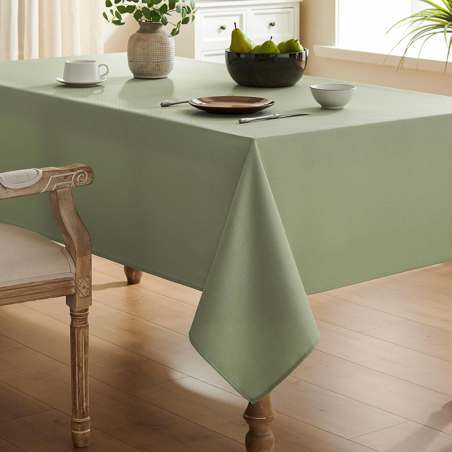 Veblandy Textured Tablecloth for Kitchen Dining Sage Green