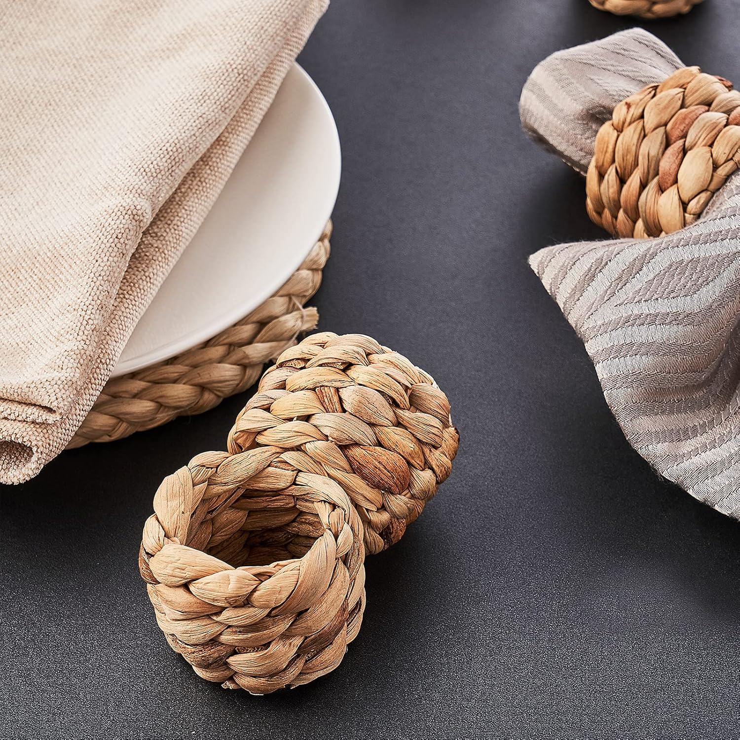 Handmade Water Hyacinth Napkin Rings 12 Piece Set for Parties Weddings