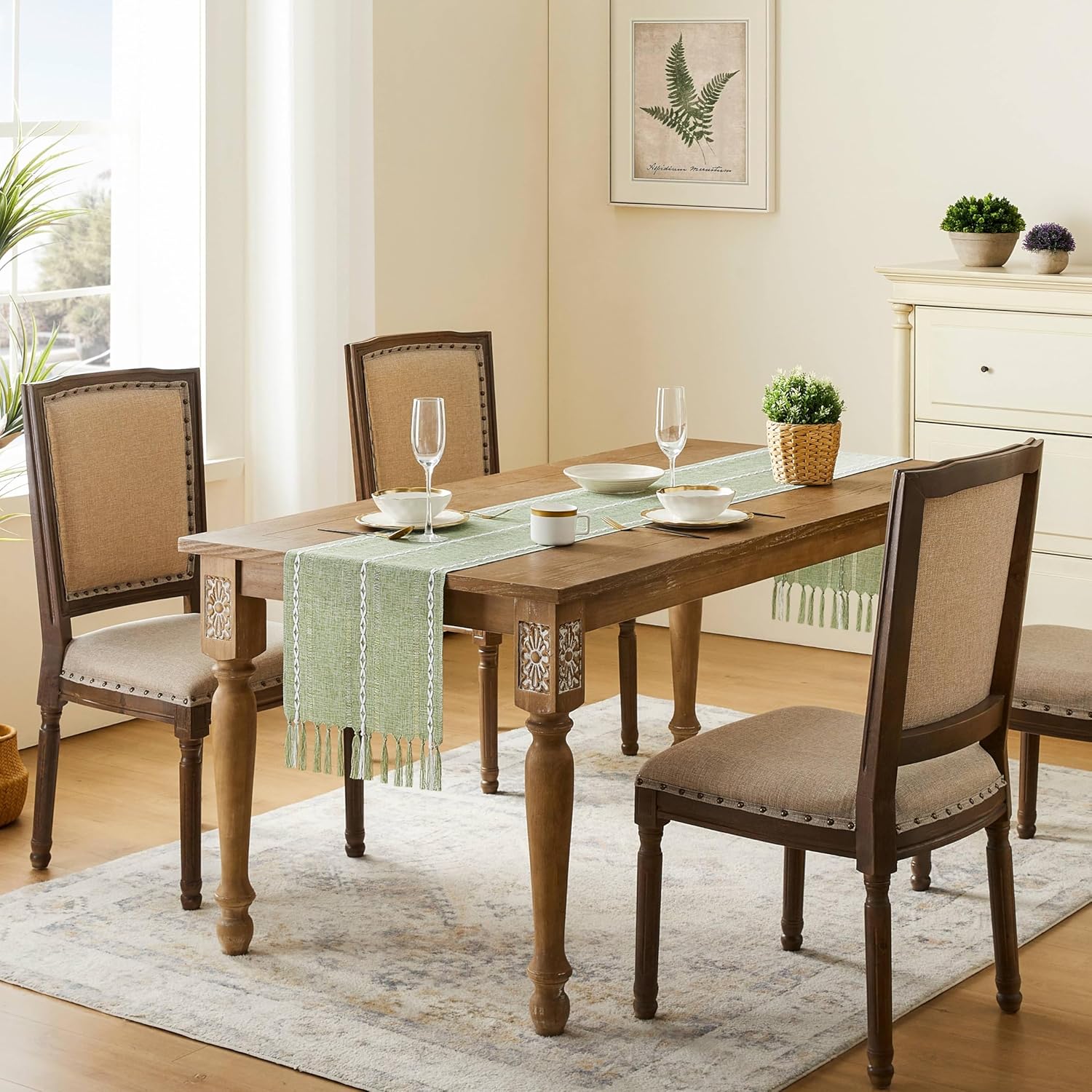 Hemstitch Farmhouse Table Runner Sage Green