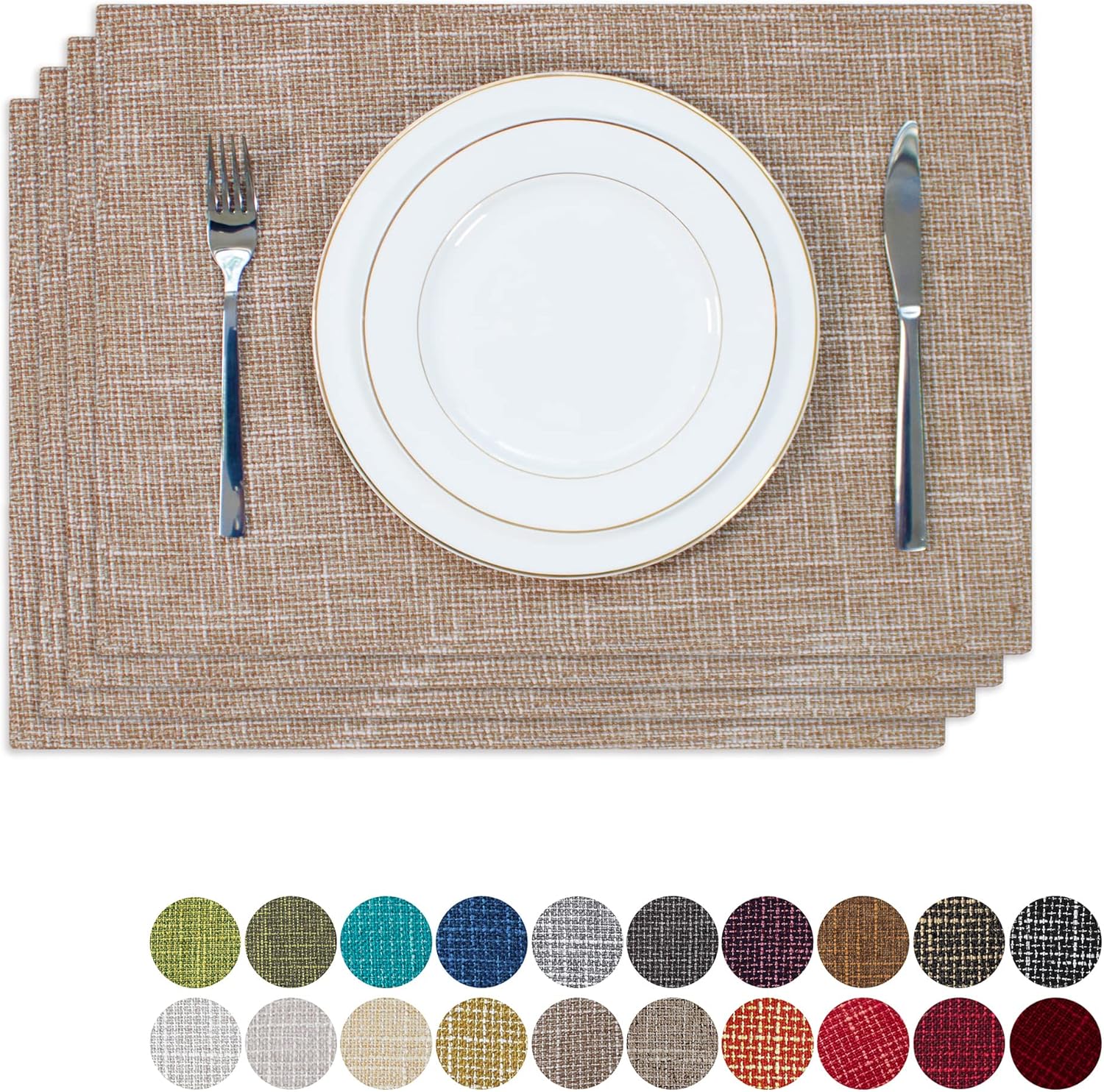 Kevin Textile Set of 4 Heat-Resistant Placemats Natural Linen 13x19