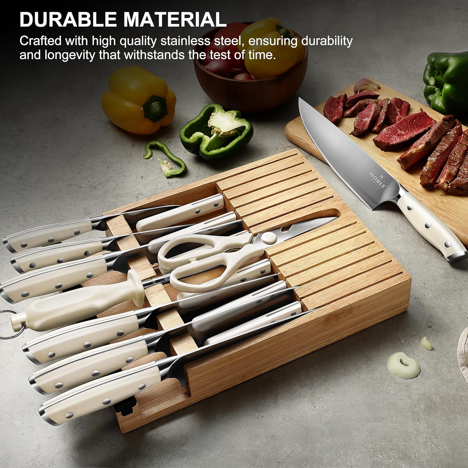 Complete 16-Piece Kitchen Knife Set with Wooden Block