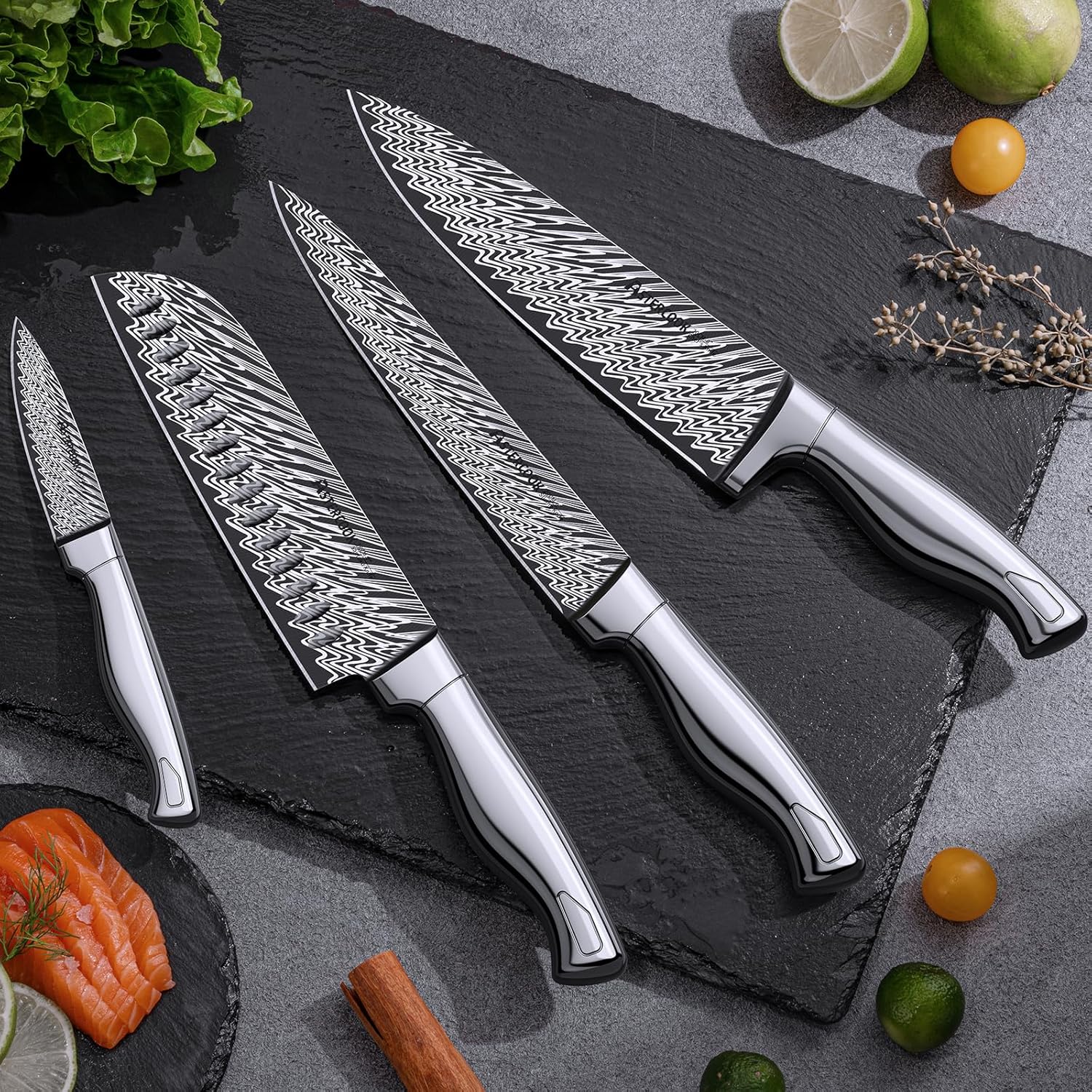 AsterCook Premium German Stainless Steel 15-Piece Knife Set with Built-In Sharpener