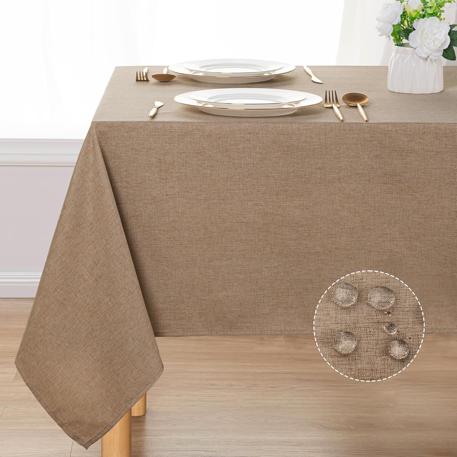 DWCN Rectangle Faux Linen Tablecloth - 60x84 Inch Khaki 1