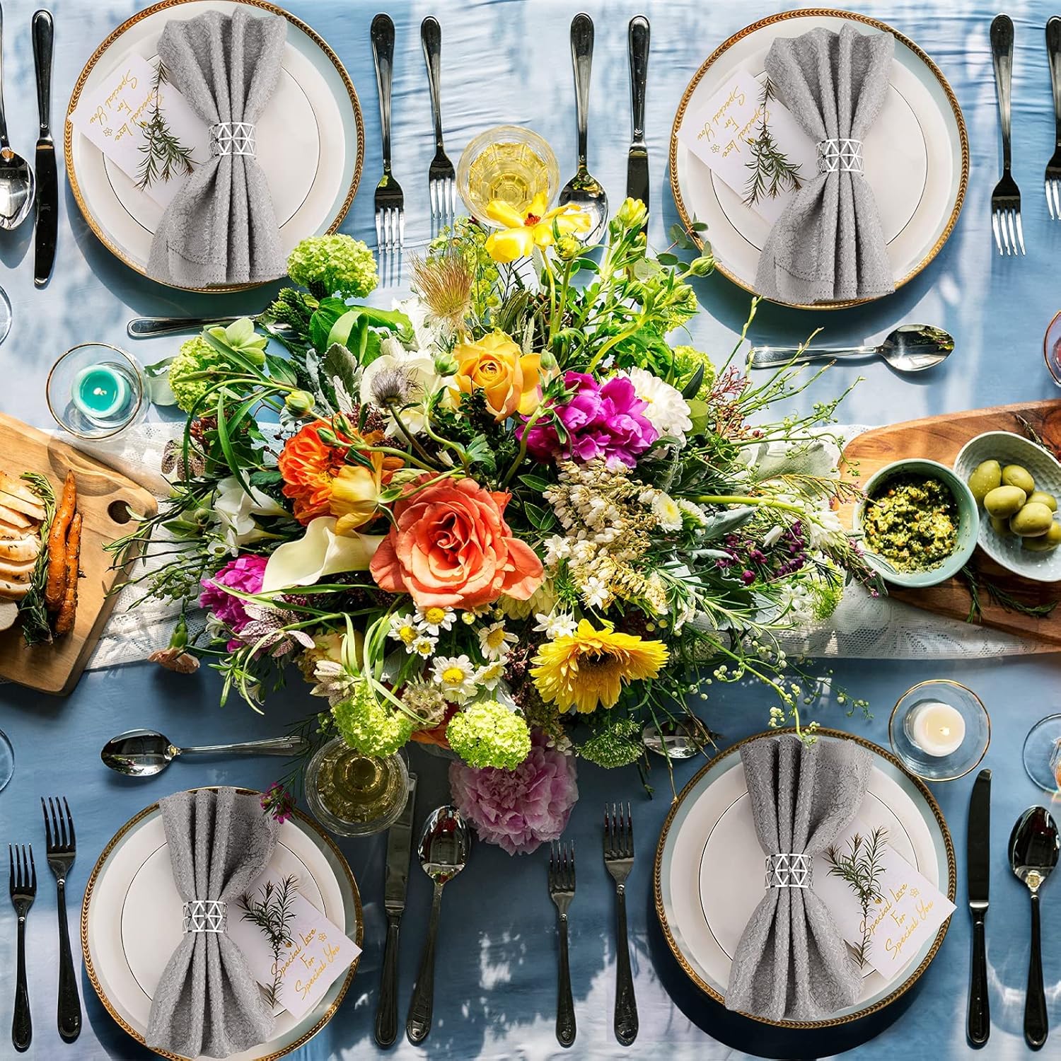 12-Piece Silver Napkin Rings Set for Dining Tables