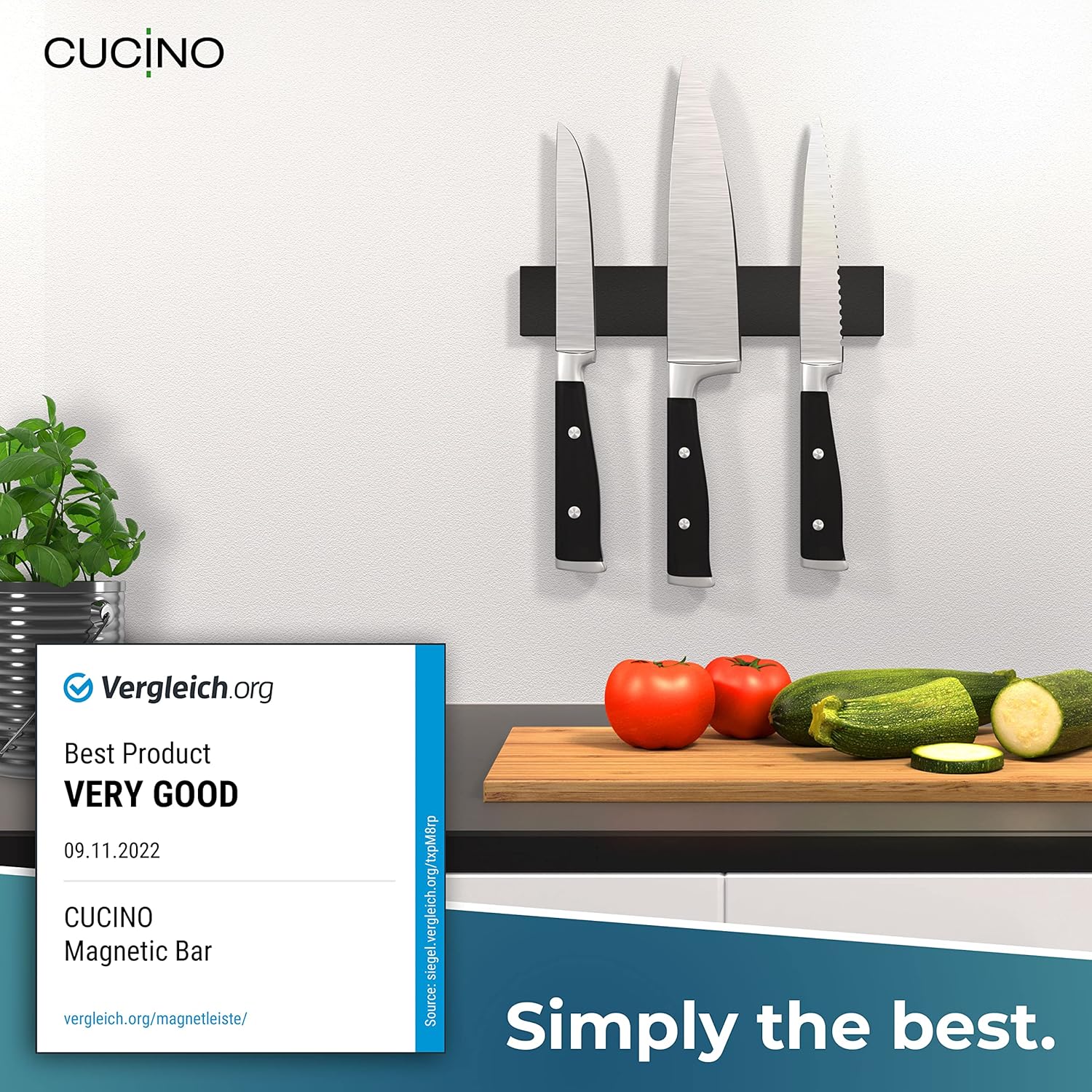 CUCINO Magnetic Knife Holder Wall Mount No Drilling Required