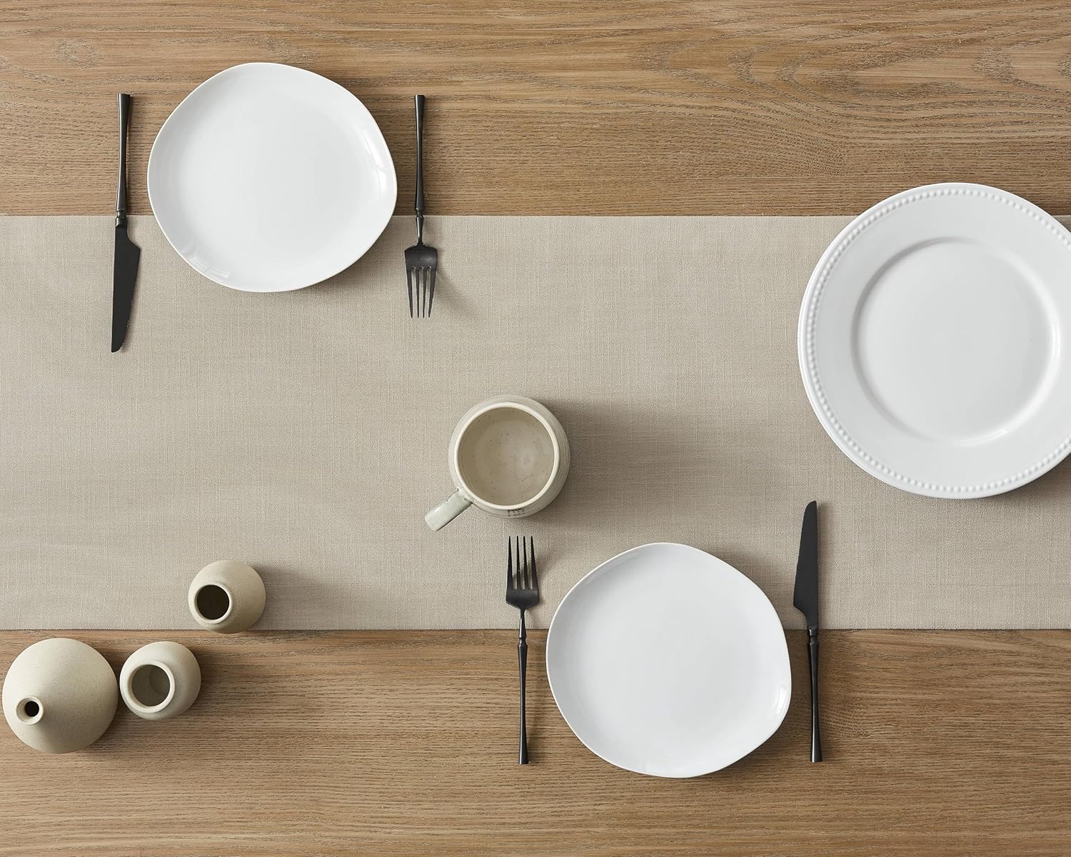 ZeeMart 14x36 Linen Border Table Runner with Tyne Farmhouse Style