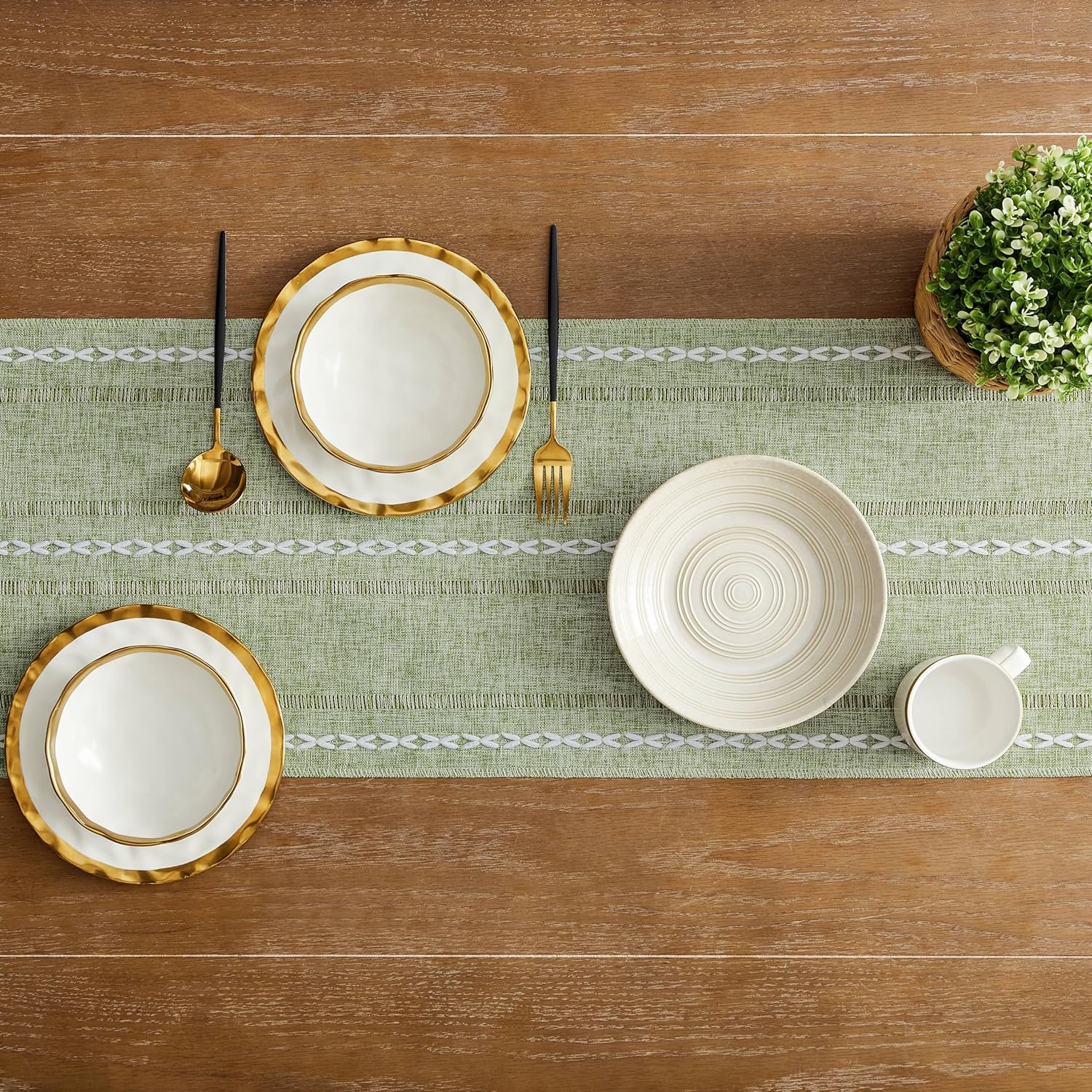 Hemstitch Farmhouse Table Runner Sage Green